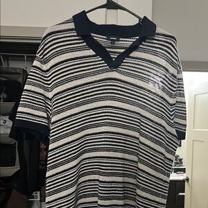 Express Striped Black and White Polo Shirt
